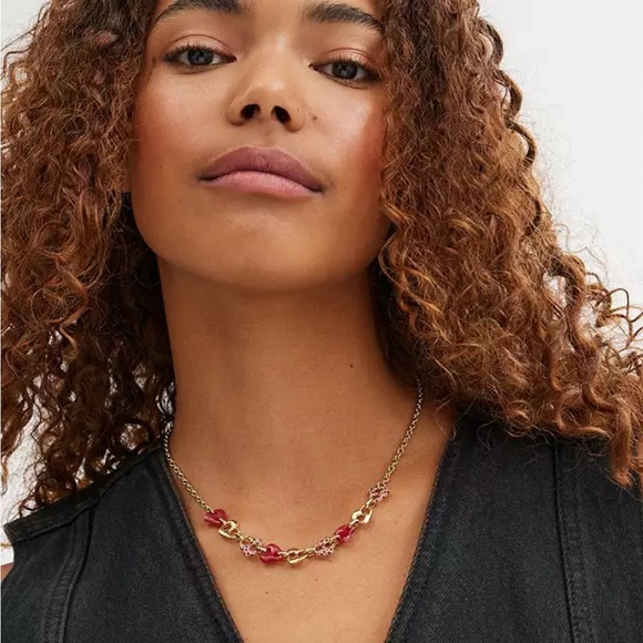 Coach Pavé Hearts Chain Link Necklace,nwt ! - Picture 2 of 3